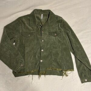 ZENANA women’s medium green frayed cropped corduroy jacket NWOT